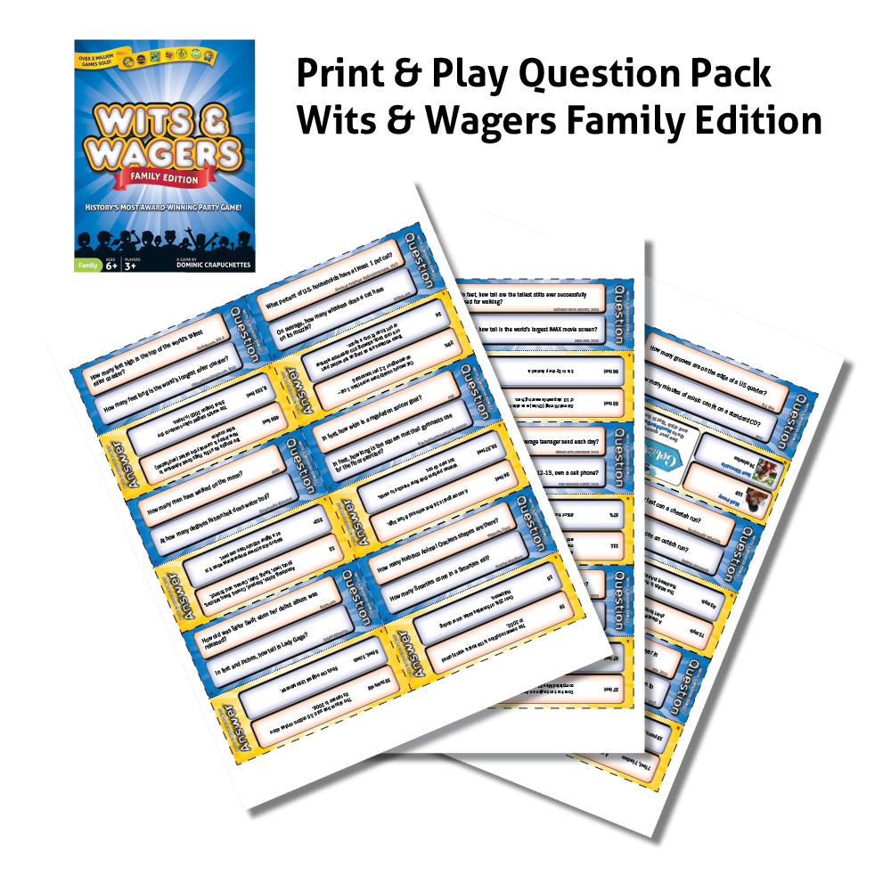 Wits & Wagers Family Question Cards Print & Play.