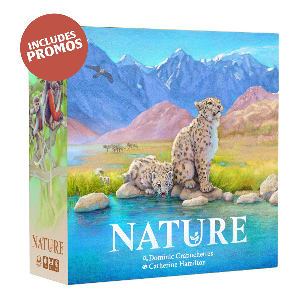 Board game box titled 'Nature' with snow leopards and mountain landscape on the cover.