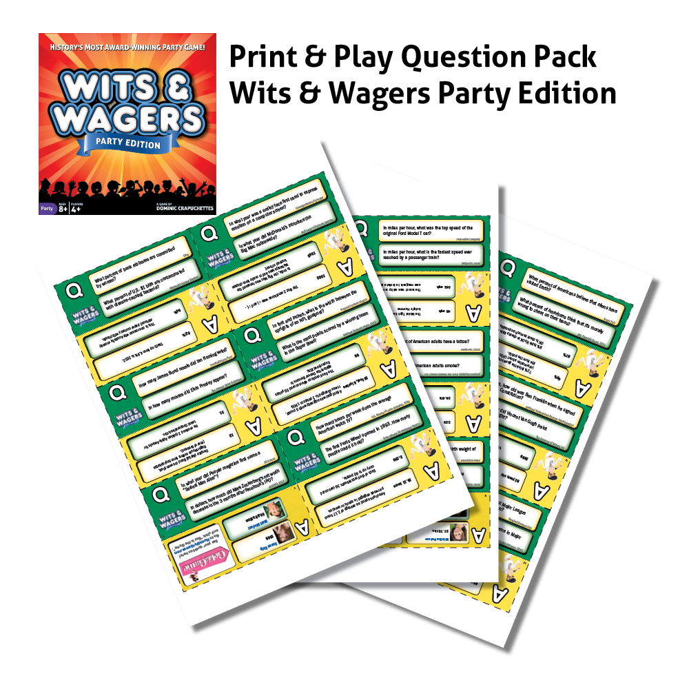 Wits & Wagers Party Question Cards Print & Play.